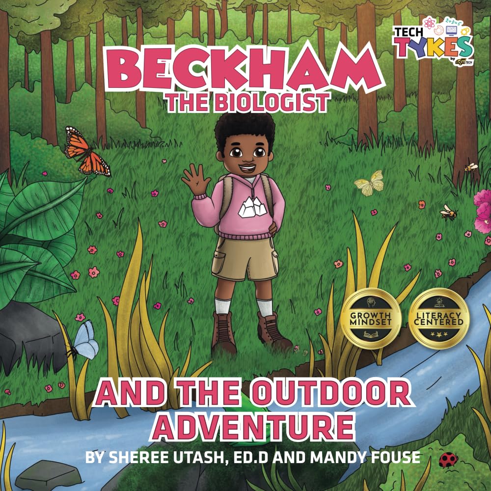 Cover of the Outdoor Adventure Book featuring Beckham the Biologist from Tech Tykes, showcasing an adventurous theme.